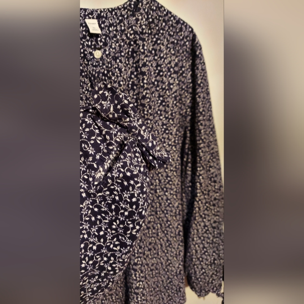 Old Navy Popover Blue Floral Top XXL Corduroy Cottagecore Country Prairie Boho - Picture 5 of 9